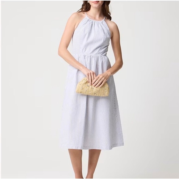 J. Crew Factory Dresses & Skirts - J.Crew Factory Halter Seersucker Stripe Midi Dress Blue White 14 Sum 2024